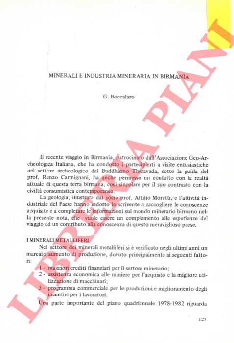 BOCCALARO G. - - Minerali e industria mineraria in Brimania.