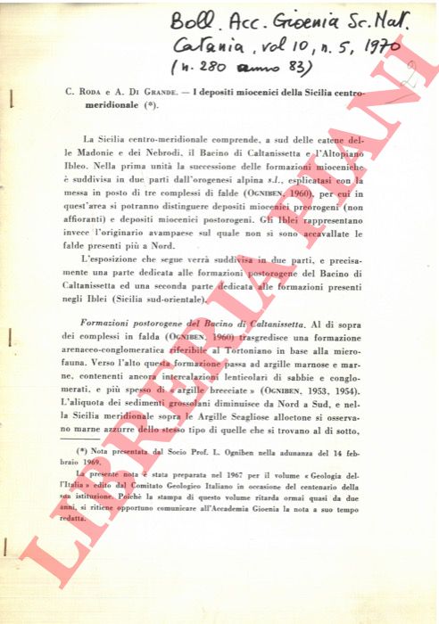 RODA C. - DI GRANDE A. - - I depositi miocenici della Sicilia meridionale.