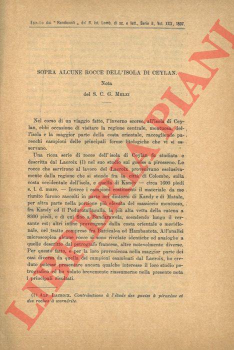 MELZI S.C.G. - - Sopra alcune rocce dell'Isola di Ceylan.
