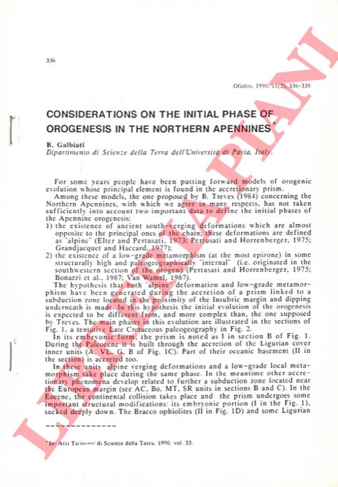 GALBIATI B. - - Considerations on the Initial Phase of First Orogenesis in the Northern Apennines.