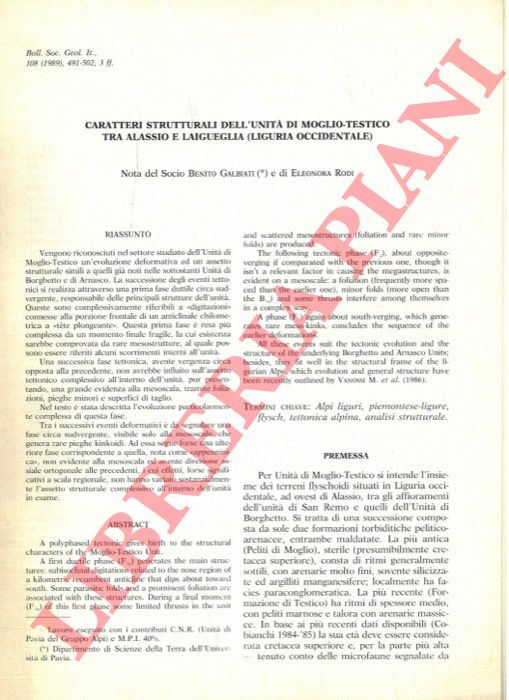 GALBIATI Benito - RODI Eleonora - - Caratteri strutturali dell'Unit di Moglio-Testico tra Alassio e Laigueglia (Liguria Occidentale) .