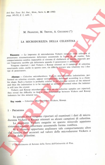 FRANZINI M. - TROYSI M. - CECCHINI A. - - La microdurezza della celestina.