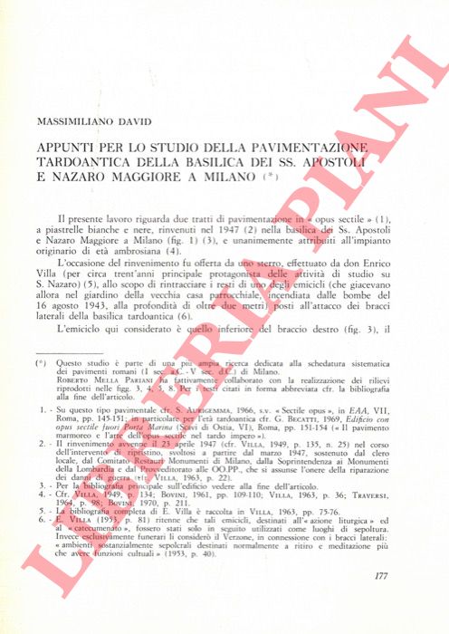 DAVID Massimiliano - - Appunti per lo studio della pavimentazione tardoantica della Basilica dei SS. Apostoli e Nazaro Maggiore a Milano.