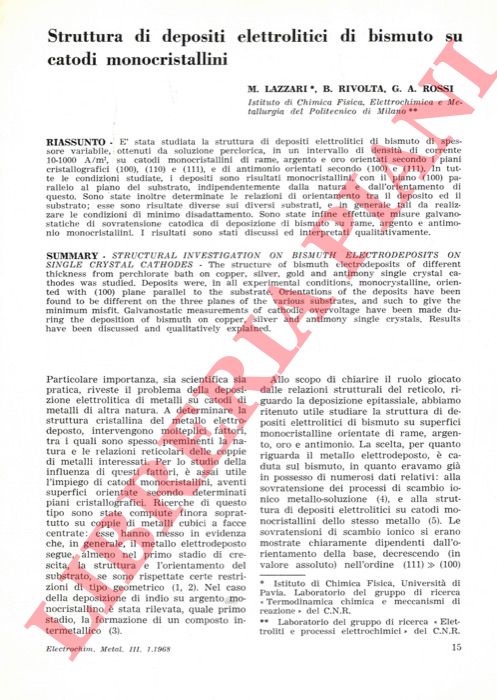 LAZZARI M. - RIVOLTA B. - ROSSI G. A. - - Struttura di depositi elettrolitici di bismuto su catodi monocristallini.