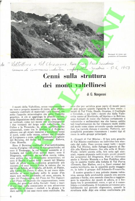 NANGERONI G. - - Cenni sulla struttura dei monti valtellinesi.