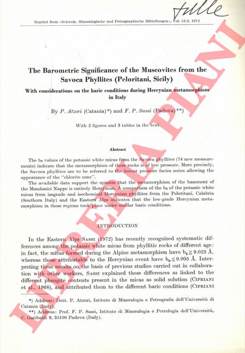 ATZORI P. - SASSI F.P. - - The Barometric Significance of the Muscovites from the Savoca Phyllites (Peloritani, Sicily) .