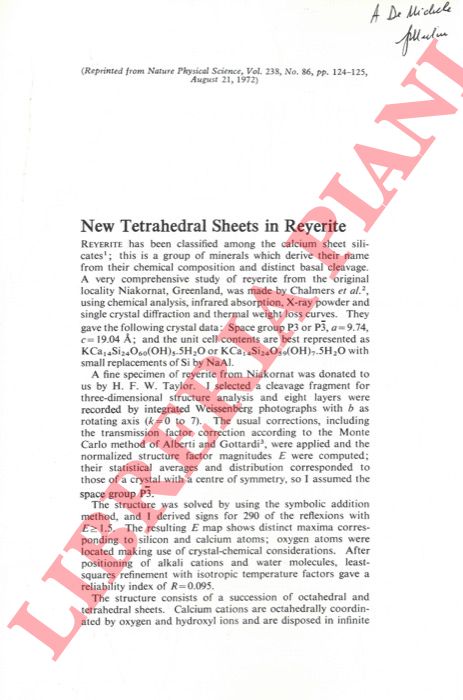 MERLINO Stefano - - New Tetrahedral Sheets in Reyerite.