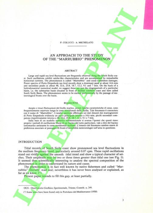 COLUCCI P. - MICHELATO A. - - An approach to the study of the 'Marrubbio' phenomenon.