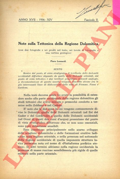 LEONARDI Piero - - Note sulla Tettonica della Regione Dolomitica.