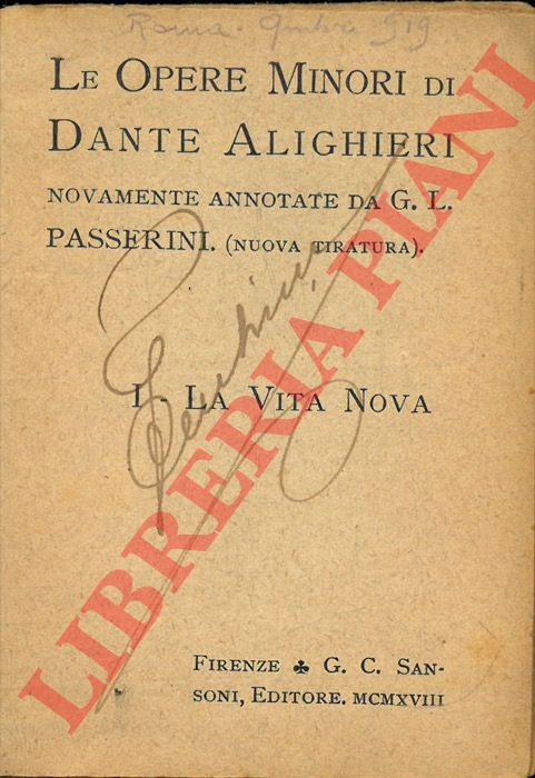 ALIGHIERI Dante - - Le opere minori.  I. La vita nova.