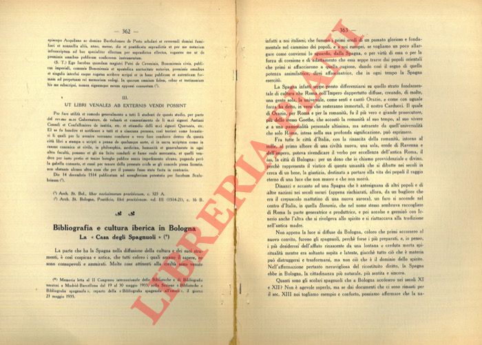 SORBELLI Albano - - Bibliografia e cultura iberica a Bologna. La Casa degli 