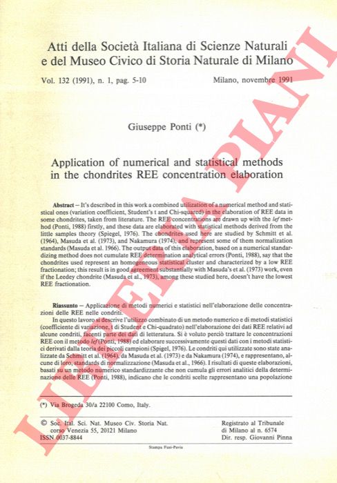 PONTI Giuseppe - - Application of numerical and statistical methods in the chondrites REE concentration elaboration.