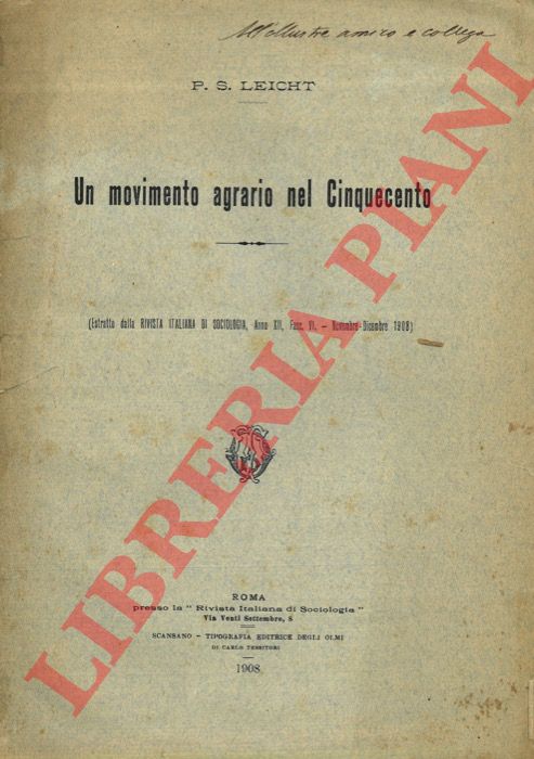 LEICHT P.S. - - Un movimento agrario nel Cinquecento.