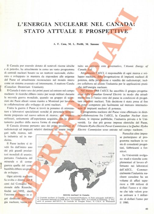 CASA A.F. - PERILLI M.L. - SANSONE M. - - L'energia nucleare nel Canada: stato attuale e prospettive.