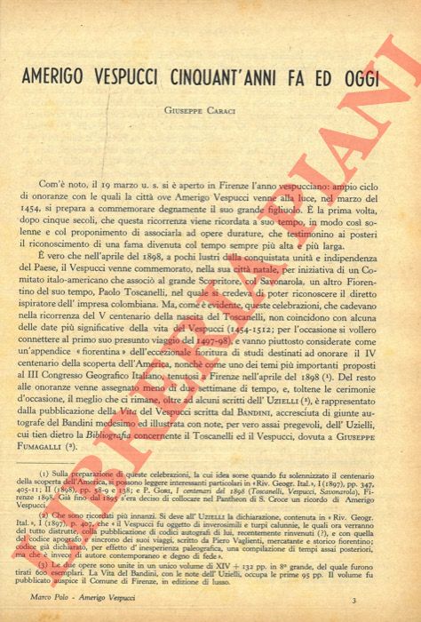 CARACI Giuseppe - - Amerigo Vespucci cinquant'anni fa ed oggi.
