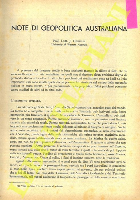 GENTILLI J. - - Note di geopolitica australiana.