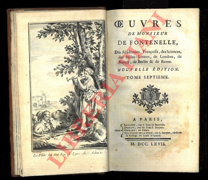 LE BOUYER DE FONTENELLE, Bernard - - Oeuvres De Monsieur De Fontenelle. Des Acadmies, Franaise, Des Sciences, Des Belles-Lettres, De Londres, De Nancy, De Berlin & De Rome. Nouvelle dition. Tome Septime: Idalie; Macate; Le Tyran; Abdolonime.