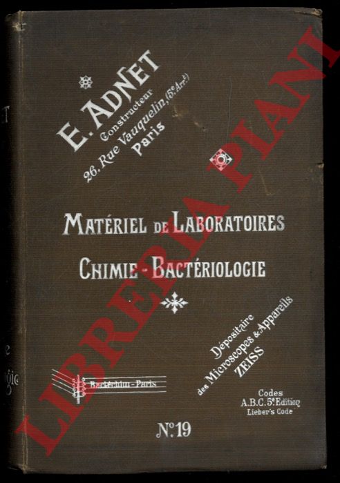 (ADNET E.) - - Catalogue gnral n19 de verrerie, chimie, bactriologie.