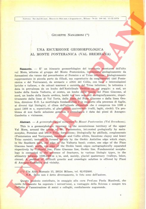 NANGERONI Giuseppe - - Una escursione geomorfologica al Monte Ponteranica (Val Brembana) .