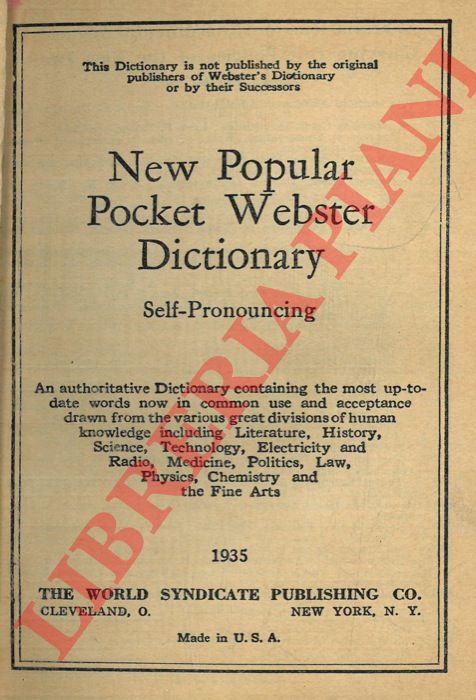 - - New Popular Pocket Webster Dictionary. Self-Pronouncing.