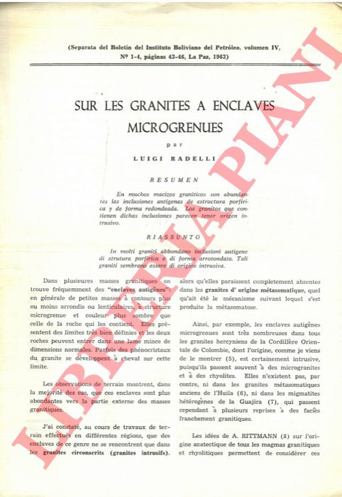 RADELLI Luigi - - Sur les granites a enclaves microgrenues.