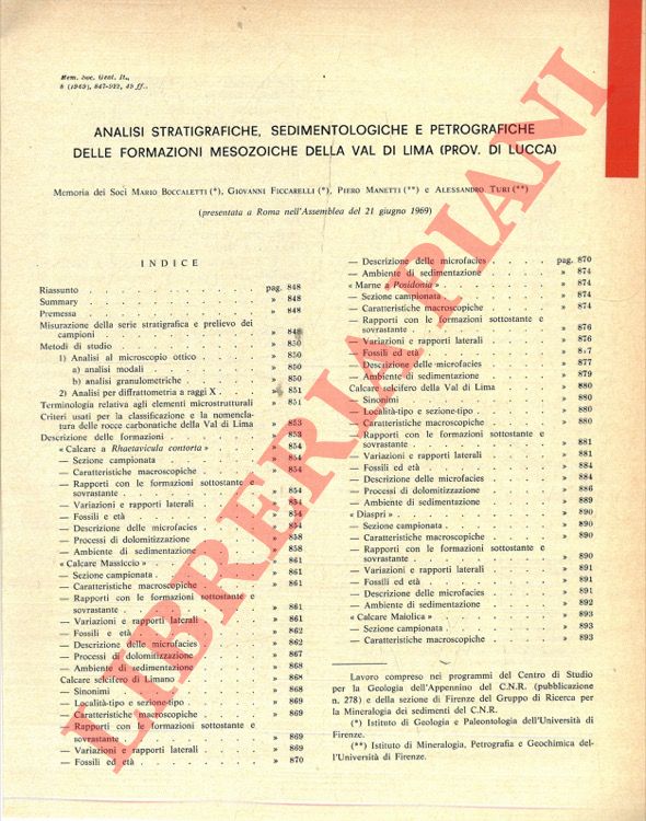 BOCCALETTI Mario - FICCARELLI Giovanni - MANETTI Piero - TURI Alessandro - - Analisi stratigrafiche, sedimentologiche e petrografiche delle formazioni mesozoiche della Val di Lima (Prov. di Lucca) .