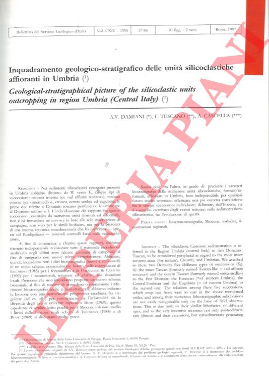 DAMIANI A.V. - TUSCANO F. - CASCELLA A. - - Inquadramento geologico-stratigrafico delle unit silicoclastiche affioranti in Umbria. Geological-stratigraphical picture of the silicoclastic units outcropping in region Umbria (Central Italy) .