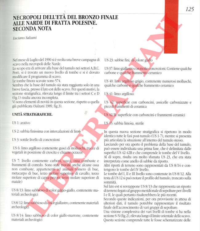 SALZANI Luciano - - Necropoli dell'Et del Bronzo finale alle Narde di Fratta Polesine. Seconda nota.