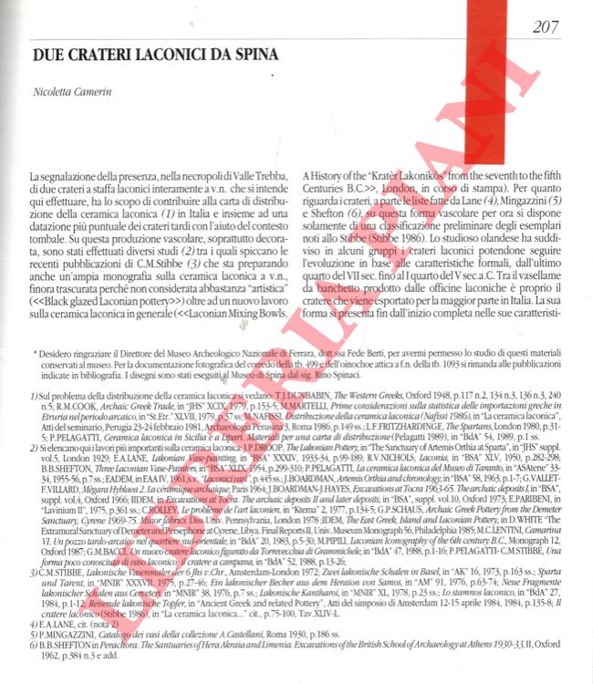 CAMERIN Nicoletta - - Due crateri laconici da Spina.
