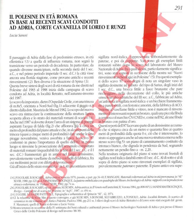 SANESI Lucia - - Il Polesine in et romana in base ai recenti scavi condotti ad Adria, Corte Cavanella di Loreo e Runzi.