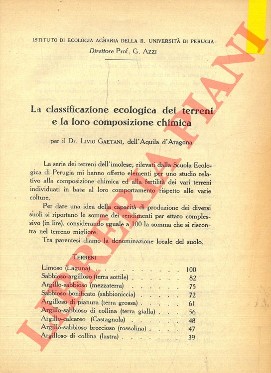 GAETANI Livio - - La classificazione ecologica dei terreni e la loro composizione chimica.