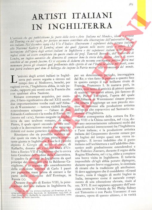 BORENIUS T. - - Artisti italiani in Inghilterra.