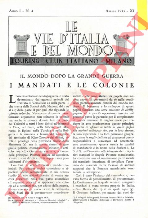 ADEMOLLO Umberto - - Il mondo dopo la Grande Guerra. I Mandati e le Colonie.