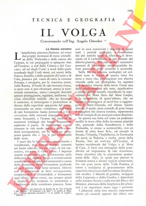 B.M. - - Il Volga. Conversando con l'Ing. Angelo Omodeo.