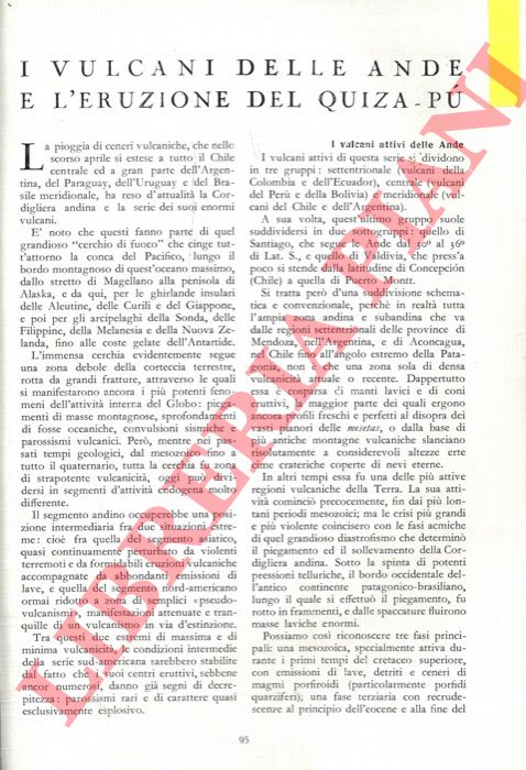 FRENGUELLI Gioacchino - - I vulcani delle Ande e l'eruzione del Quiza-p.
