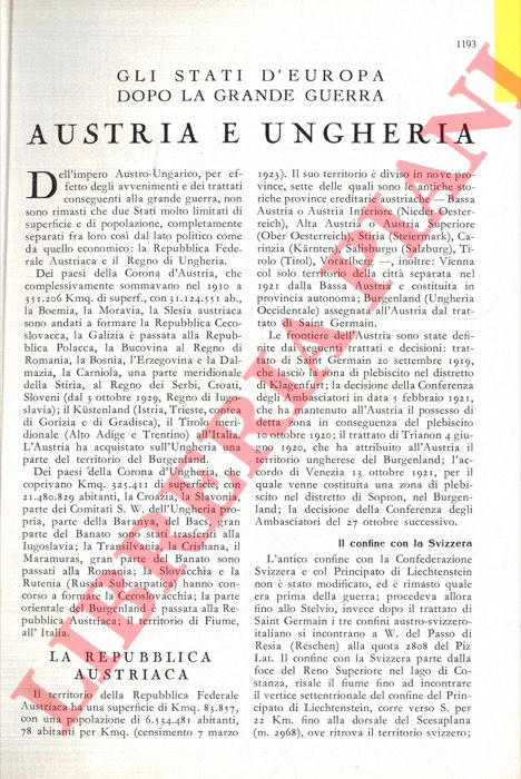ADEMOLLO Umberto - -  Gli Stati d'Europa dopo la Grande Guerra. Austria e Ungheria.