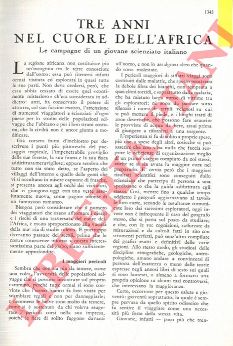 BIAGINI Ermanno - - Tre anni nel cuore dell'Africa. Le campagne di un giovane scienziato italiano.