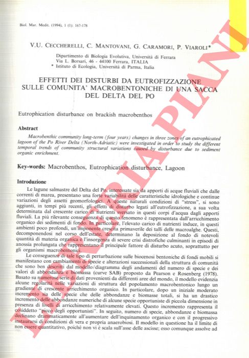 CECCHERELLI V.U. - MANTOVANI C. - CARAMORI G. - VIAROLI P. - - Effetti dei disturbi da eutrofizzazione sulle comunit macrobentoniche di una sacca del Delta del Po.