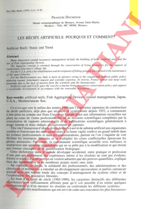 DOUMENGE Franois - - Les rcifs artificiels: pourquoi et comment.