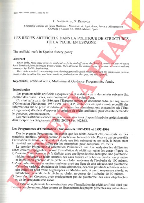 SANTAELLA E. - REVENGA S. - - Les rcifs artificiels dans la politique de structures de la peche en Spagne.