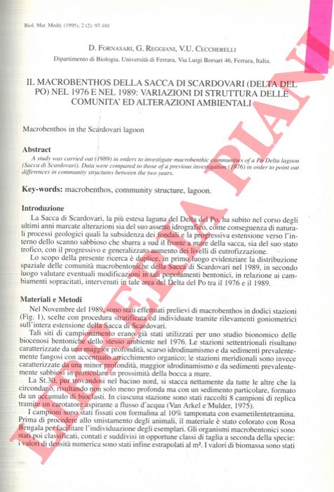 FORNASARI D. - REGGIANI G. - CECCHERELLI V.U. - - Il macrobenthos della Sacca di Scardovari (Delta del Po) nel 1976 e nel 1989: variazioni di strutrura delle comunit ed alterazioni ambientali.