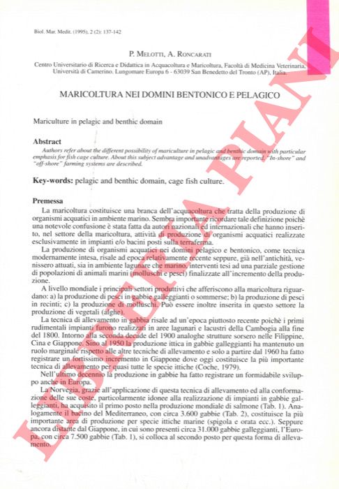 MELOTTI P. - RONCARATI A. - - Maricoltura nei domini bentonico e pelagico.