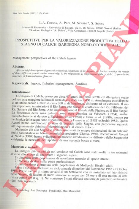 CHESSA L.A. - PAIS A. - SCARDI M. - SERRA S. - - Prospettive per la valorizzazione produttiva dello stagno dl Calich (Sardegna Nord-occidentale).