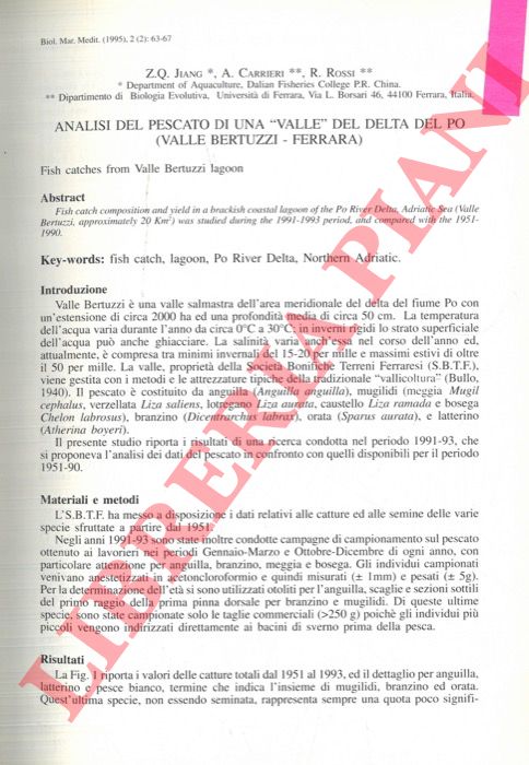 JIANG Z.Q. - CARRIERI A. - ROSSI R. - - Analisi del pescato dl una 