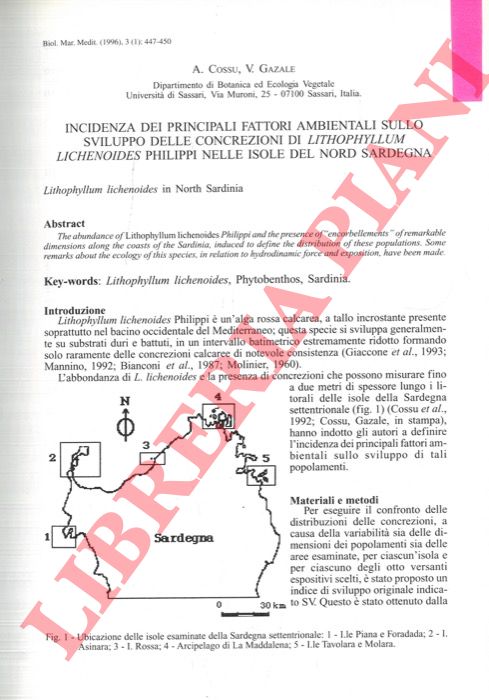 COSSU A. - GAZALE V. - - Incidenza dei principali fattori ambientali sullo sviluppo delle concrezioni di Lithophyllum Lichenoides philippi nelle isole del Nord Sardegna.