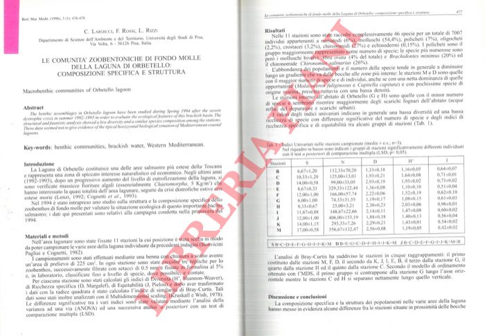 LARDICCI C. - ROSSI F. - RIZZI L. - - Le comunit zoobentoniche di fondo molle della Laguna di Orbetello: composizione specifica e struttura.