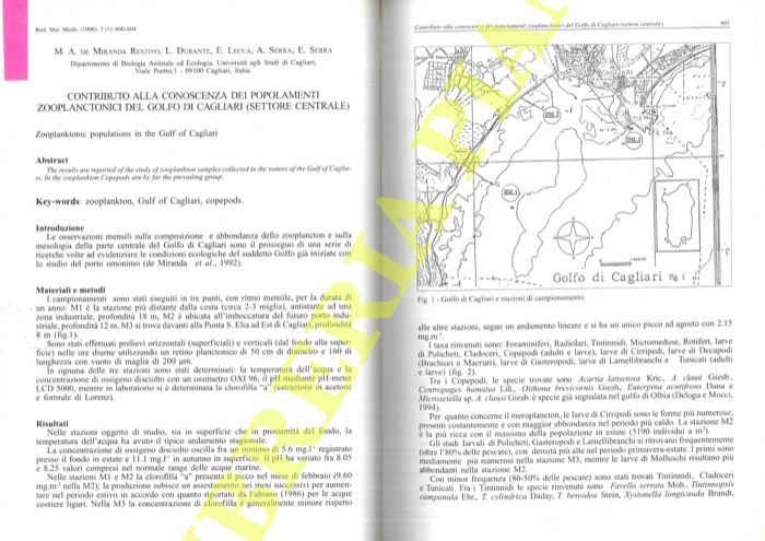 DE MIRANDA RESTIVO M. A. - DURANTE L. - LECCA E. - SERRA A. - SERRA E. - - Contributo alla conoscenza dei popolamenti zooplanctonici del Golfo di Cagliari (settore centrale).