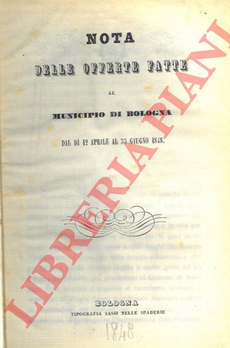- - Nota delle offerte fatte al Municipio di Bologna dal d