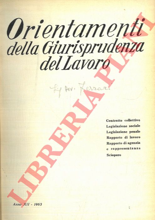 - - Orientamenti della Giurisprudenza del Lavoro. Indici dell'annata 1963.