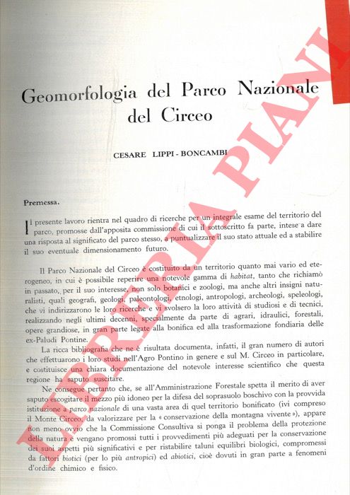 LIPPI BONCAMBI Cesare - - Geomorfologia del Parco Nazionale del Circeo.